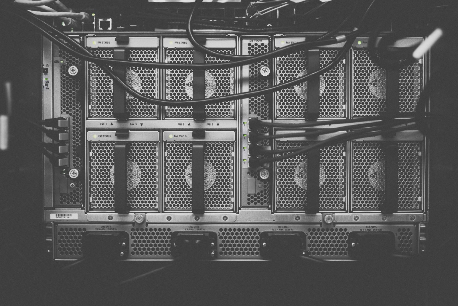 Back of computer systems with cords